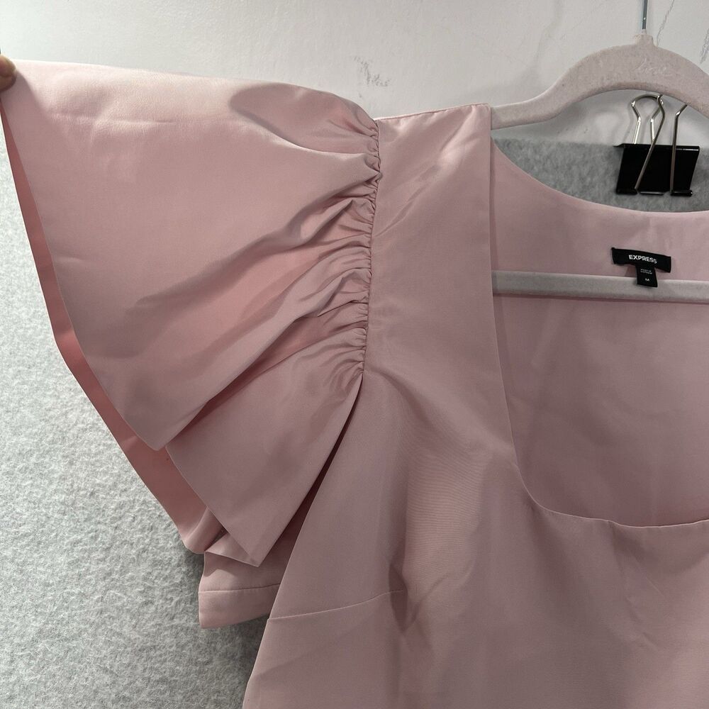 Express Top Women M Blouse Peplum Pink Flutter Sleeve coquette - Picture 8 of 15